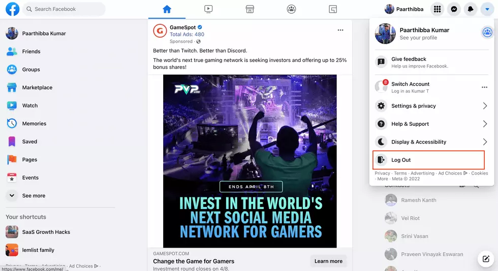 how to log out of facebook messenger 