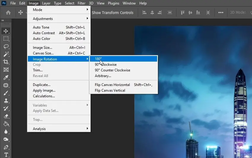 how to flip an image in a document in photoshop 