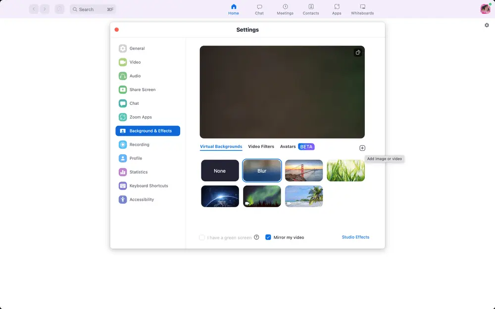  how to add the blur background in zoom