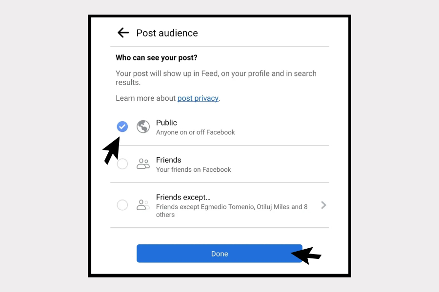  how to make a facebook post shareable on iPhone