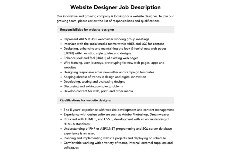 web designer job description