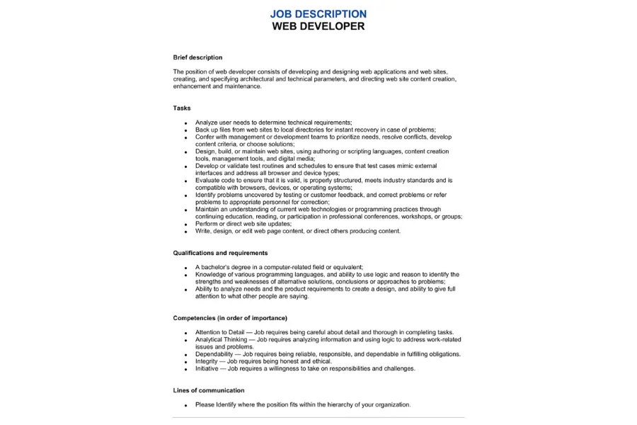 web developer job description