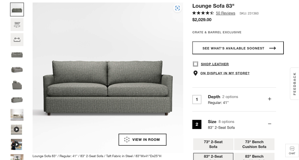 Crate & Barrel Product Page